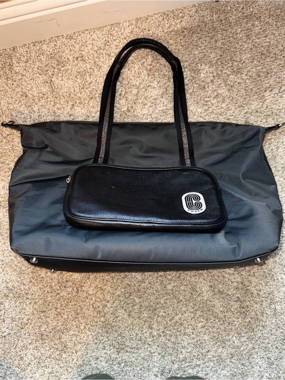 Coach Black and Dark Gray Tote with Detachable Front Pouch